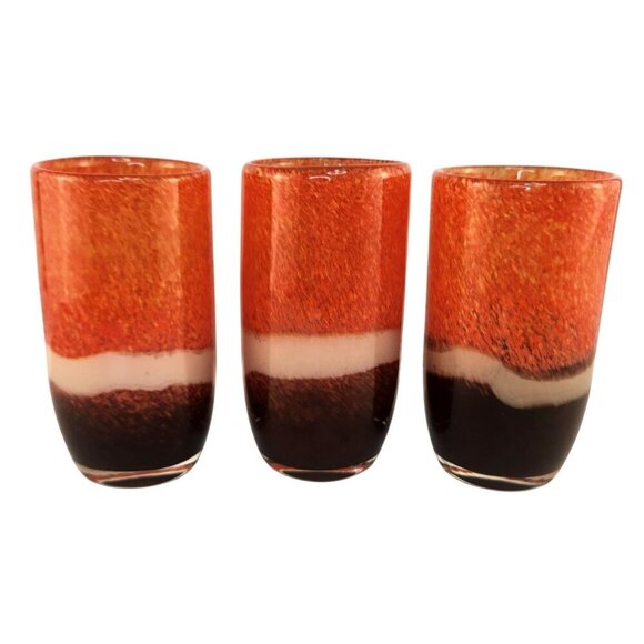 Blown Glass Tumblers Orange Brown 1970s Retro Style Barware Made for Pier One Se - Picture 1 of 9